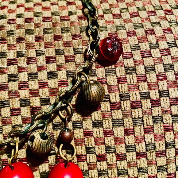 Vintage brass/bronze/copper bead, wood, necklace. Beautiful. - Picture 8 of 9